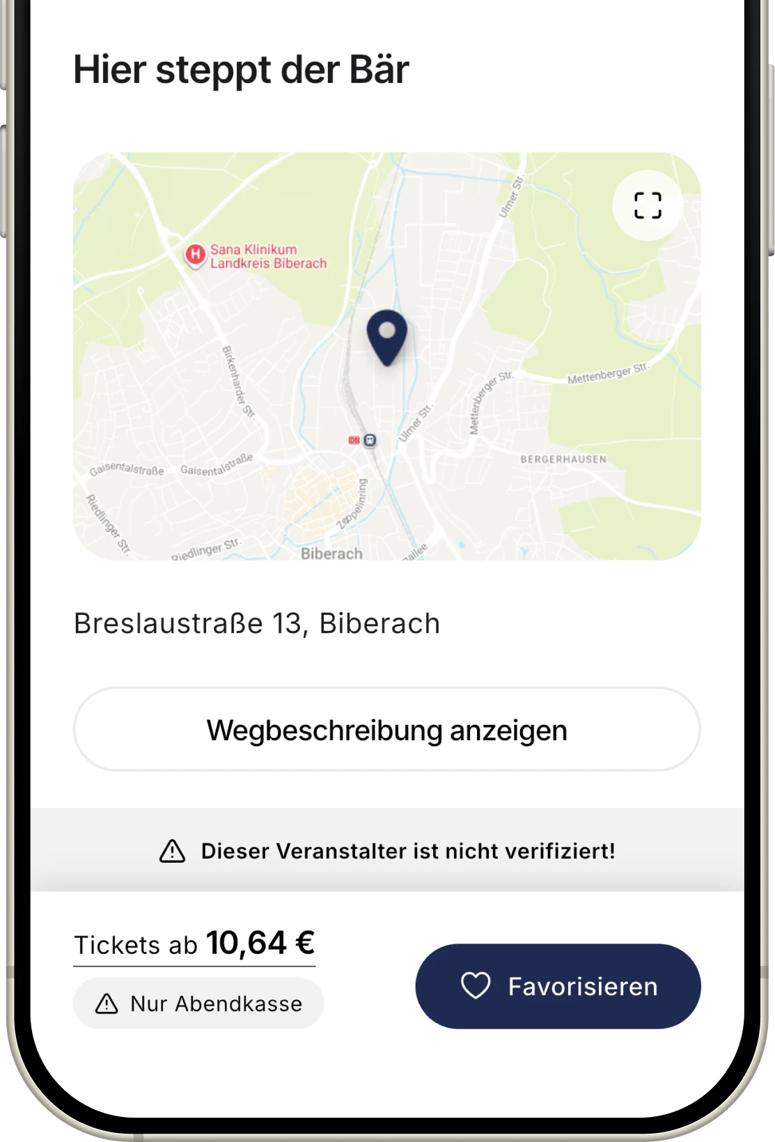 Event-Karte mit Wegbeschreibung