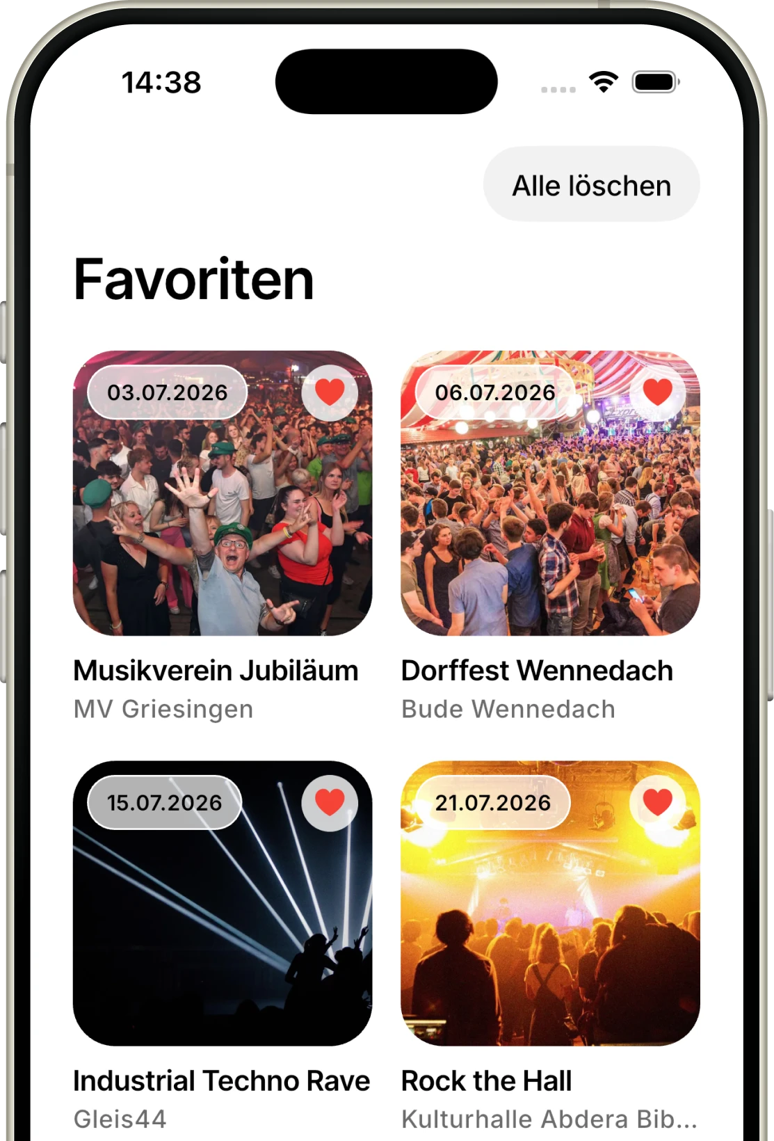 Favoriten-Liste mit gespeicherten Events