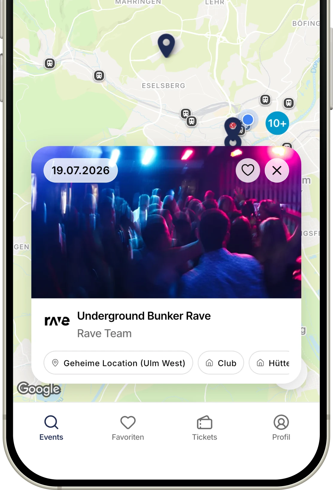 Karte mit ausgewähltem Event