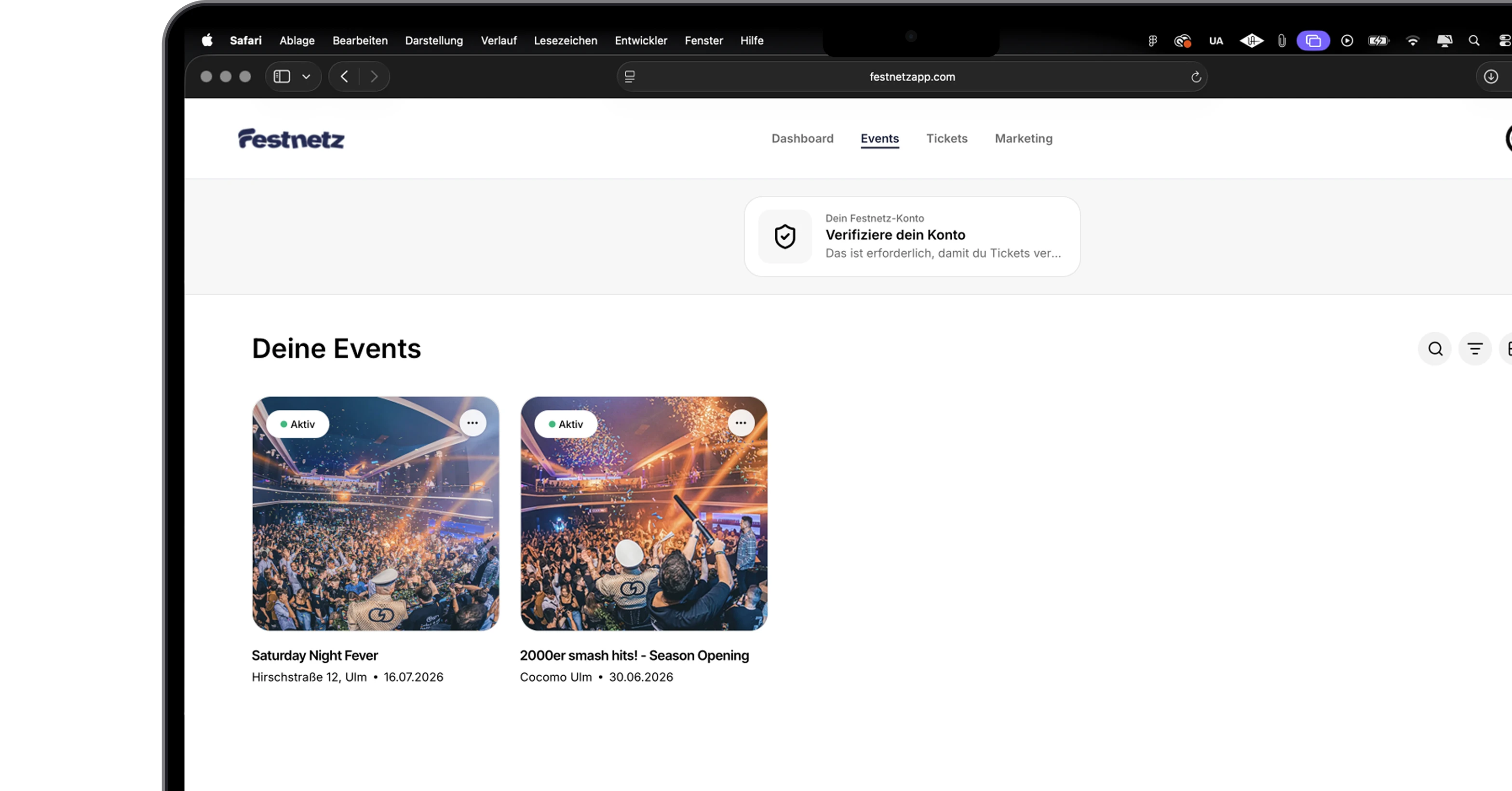Festnetz Dashboard - Events