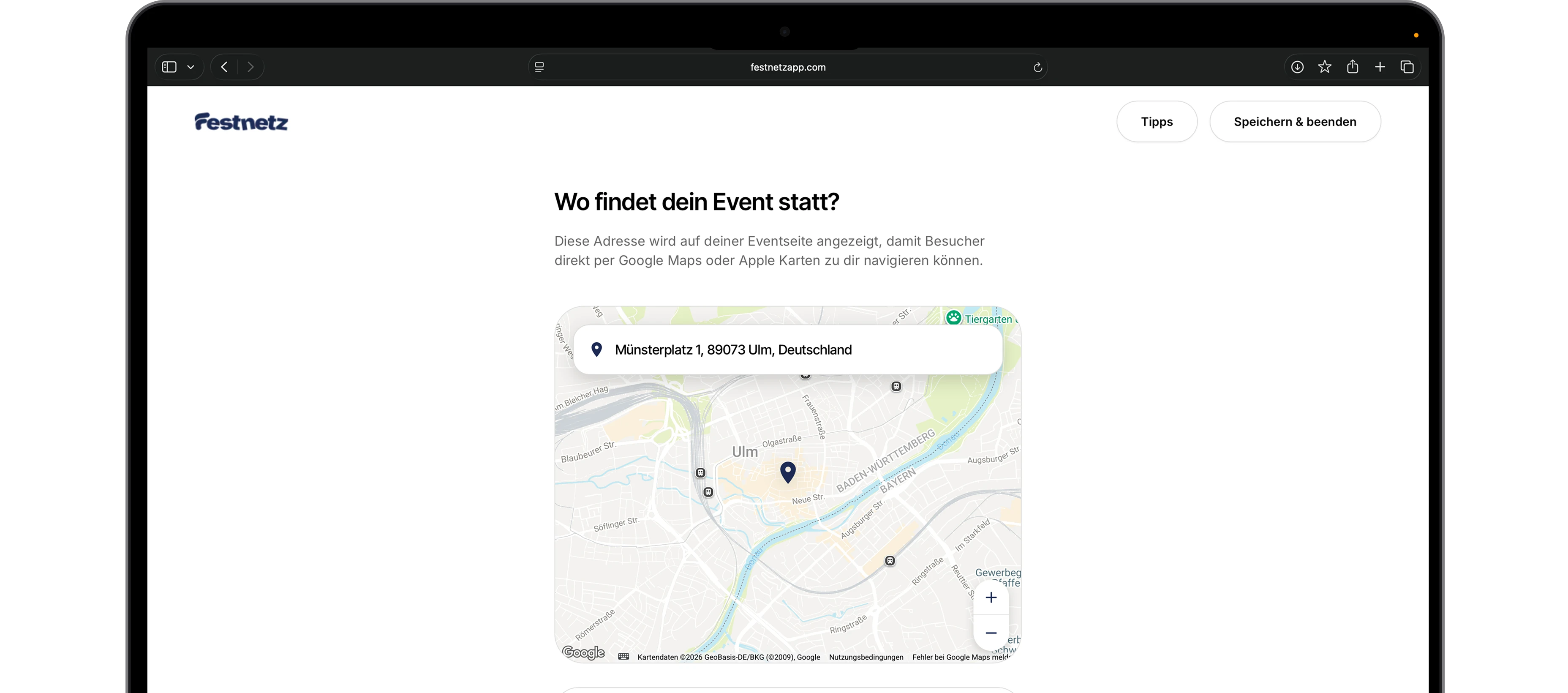 Event-Creator - Standort festlegen
